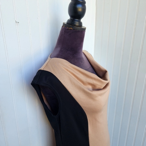 SPENCE Women's Dress Colorblock Tan Black Sheath Panel Detail Sleveless Sz 8 - Picture 8 of 12